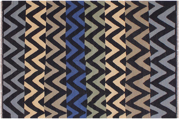 Flat Weave Kilim, Antique, Navaho, Vintage, Handmade, Modern Kilim Black Ivory Hand-Woven Rectangle 100% Wool Area Rug 5 x 7